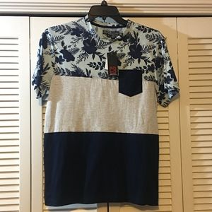 Blue and Gray Floral Print T-Shirt (Size S)